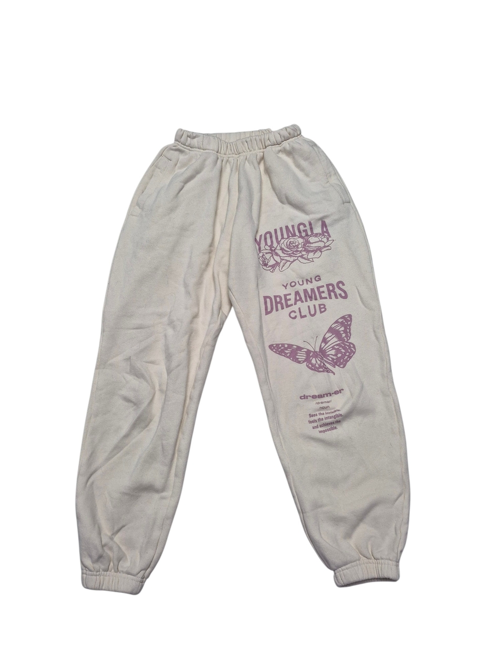 YoungLA Cream Sweatpants with Purple Graphic